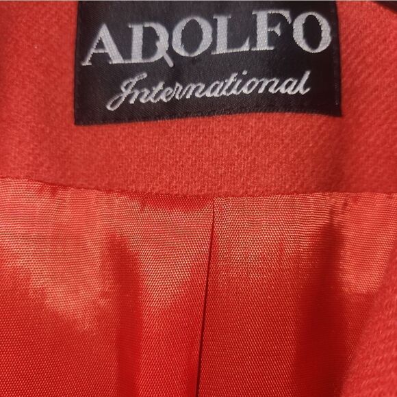 Adolfo International 8P Fire EngineRed 100% WOOL L/slv Lined Women Jacket Blazer - Picture 4 of 8
